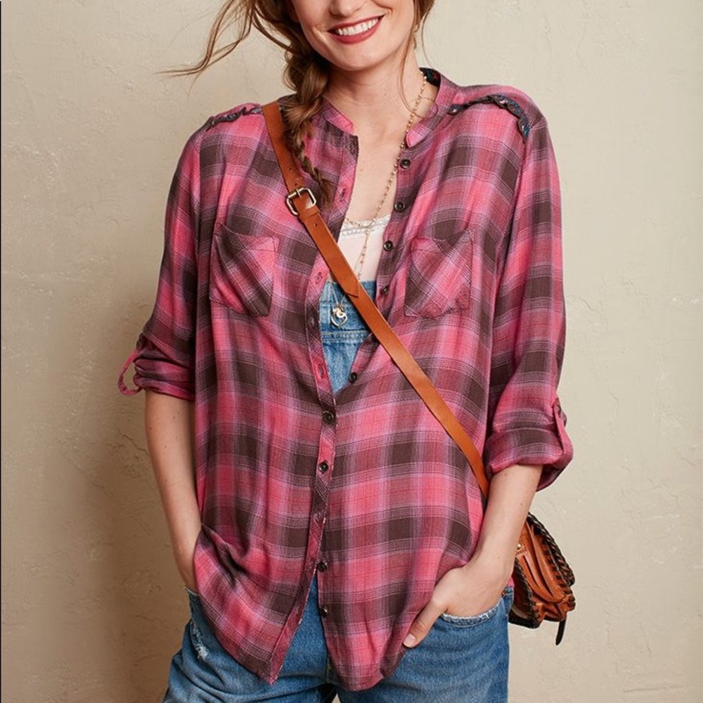 Matilda Jane Parker Tunic pink plaid women’s top size XS